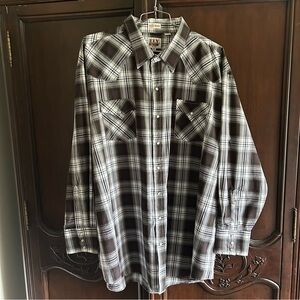 Ely Cattleman Men’s Black and White Plaid Pearl Snap Long Sleeve Shirt 4XL